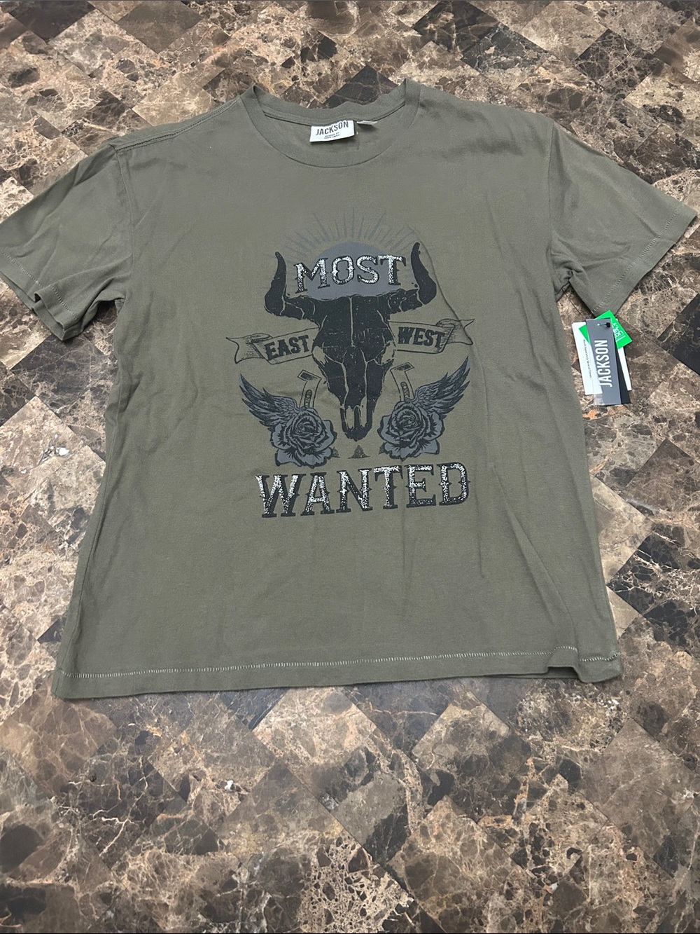 NWT 🆕 Jackson Boys Olive Green “Most Wanted” Graphic Tee 100% cotton